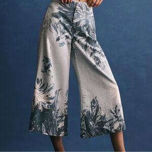 Pilcro by Anthropologie Floral Wide-Leg Cropped Jeans - Light Gray/Blue